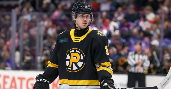 Mandated-neck-guards Providence Bruins left wing Georgii Merkulov wearing neck guard