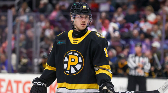 NHL Neck Guard Rule: Every Rookie Must Wear One in 2026-27 Providence Bruins left wing Georgii Merkulov wearing neck guard