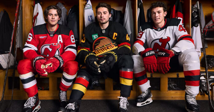 NHL-25-cover-reveal NHL 25 cover with all three Hughes brothers