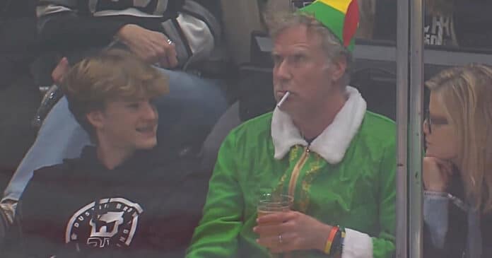 Buddy-the-Elf-Kings Will Ferrell attends Kings game as Buddy the Elf