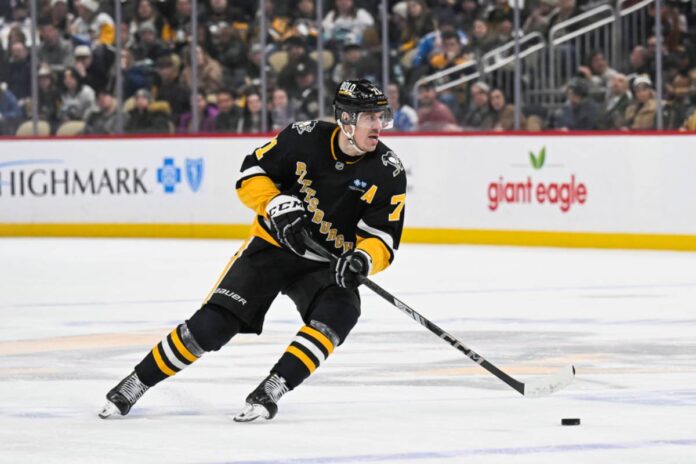 Pittsburgh Penguins center Evgeni Malkin (71) skates with the puck during the second period in the NHL game between the Pittsburgh Penguins and the Seattle Kraken on January 14, 2025, at PPG Paints Arena in Pittsburgh, PA. (Photo by Jeanine Leech/Icon Sportswire) Evgeni Malkin Breaks Silence on Stanley Cup Rings Burglary