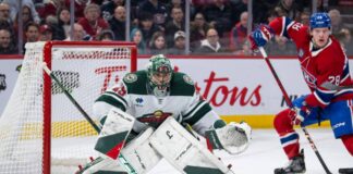 Marc-Andre Fleury Gets Handshakes From Entire Habs Team in Last Montreal Game Marc-Andre Fleury (29) of the Minnesota Wild tends net during the second period of the NHL game between the Minnesota Wilds and the Montreal Canadiens on Jan 30 2025, at the Bell Centre in Montreal, QC