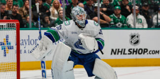 Canucks’ Thatcher Demko Exits Early vs Maple Leafs With Apparent Injury Vancouver Canucks goaltender Thatcher Demko (35) looks for the puck during the game between the Dallas Stars and the Vancouver Canucks on January 31, 2025 at American Airlines Center in. Dallas, Texa