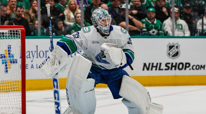 Demko Injury: Canucks Have ‘No Timeline’ for Goalie’s Return Vancouver Canucks goaltender Thatcher Demko (35) looks for the puck during the game between the Dallas Stars and the Vancouver Canucks on January 31, 2025 at American Airlines Center in. Dallas, Texa