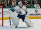 Demko Injury: Canucks Have ‘No Timeline’ for Goalie’s Return Vancouver Canucks goaltender Thatcher Demko (35) looks for the puck during the game between the Dallas Stars and the Vancouver Canucks on January 31, 2025 at American Airlines Center in. Dallas, Texa