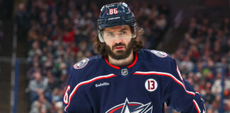 Blue Jackets’ Leading Scorer Marchenko Out Indefinitely with Broken Jaw Columbus Blue Jackets right wing Kirill Marchenko on the ice. (Photo by Frank Jansky/Icon Sportswire)