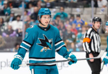 Macklin Celebrini Injury Update: Game-Time Decision vs. Blues Macklin Celebrini San Jose Sharks center teal jersey SAP Center
