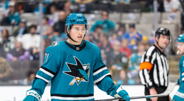 Macklin Celebrini Injury Update: Game-Time Decision vs. Blues Macklin Celebrini San Jose Sharks center teal jersey SAP Center