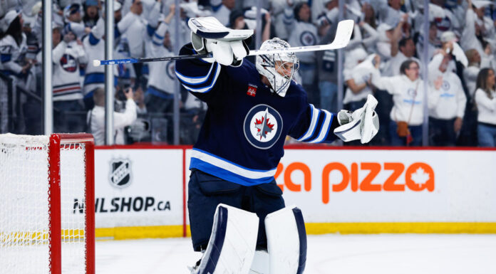 Hellebuyck Trade: Dreger Says the Offers Were ‘Terrible’ WINNIPEG, MB - APRIL 21: Winnipeg Jets goalie Connor Hellebuyck (37) celebrates his win against the St. Louis Blues at the end of the third period of game 2 of the first round of the Stanley Cup Playoffs between the Winnipeg Jets and the St. Louis Blues on April 21,2025 at the Canada Life Centre Winnipeg, Manitoba.