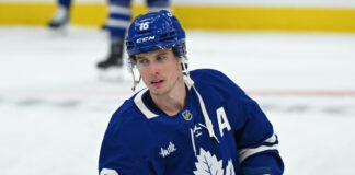 Mitch Marner Reportedly Leaving Maple Leafs in NHL Free Agency Toronto Maple Leafs Right Wing Mitchell Marner (16) in warmups prior to the Stanley Cup Playoffs Second Round Game 2 between the Florida Panthers and Toronto Maple Leafs on May 7, 2025 at Scotiabank Arena in Toronto, On