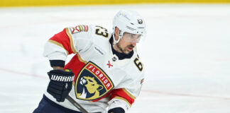 Brad Marchand Given 10-Minute Misconduct For Altercation With Shayne Gostisbehere TORONTO, ON - MAY 14: Florida Panthers Center Brad Marchand (63) in warmups prior to the NHL Stanley Cup Playoffs 2nd Round Game 5 between the Florida Panthers and Toronto Maple Leafs on May 14, 2025 at Scotiabank Arena in Toronto, ON.