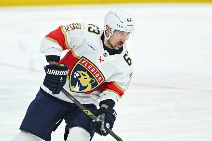 NHL: MAY 14 Stanley Cup PlayoffsÊ2nd Round Panthers at Maple Leafs TORONTO, ON - MAY 14: Florida Panthers Center Brad Marchand (63) in warmups prior to the NHL Stanley Cup Playoffs 2nd Round Game 5 between the Florida Panthers and Toronto Maple Leafs on May 14, 2025 at Scotiabank Arena in Toronto, ON.