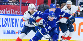 2025 NHL Stanley Cup Playoffs: Round 2 Predictions TORONTO, ON - APRIL 02: Toronto Maple Leafs Center John Tavares (91) skates with the puck away from Florida Panthers Center Sam Bennett (9) during the NHL regular season game between the Florida Panthers and the Toronto Maple Leafs on April 2, 2025, at Scotiabank Arena in Toronto, ON, Canada.