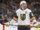 Mark Stone Hat Trick: Golden Knights Rout Flames 6-2 Vegas Golden Knights right wing Mark Stone looks on during the NHL game