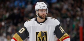 Nicolas Roy Avoids Suspension For Cross-Checking Trent Frederic In Face ST. PAUL, MN - APRIL 26: Vegas Golden Knights center Nicolas Roy (10) lines up for a face-off during the third period of Game Four of the First Round of the 2025 Stanley Cup Playoffs between the Vegas Golden Knights and Minnesota Wild on April 26th, 2025, at the Xcel Energy Center in St. Paul, MN.