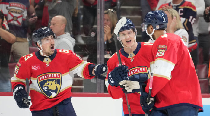Anton Lundell Hat Trick Keeps Jets Winless in Eight Games Florida Panthers defenseman Seth Jones celebrates his go-ahead goal with Florida Panthers center Anton Lundell and Florida Panthers center Brad Marchand