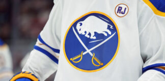 Sabres Goathead Logo: NHL Goes After Colorado High School Buffalo Sabres logo on jersey, NHL trademark, Goathead logo dispute