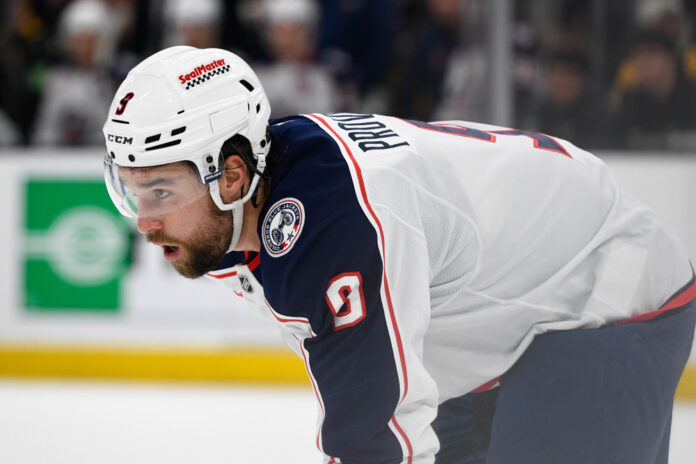 NHL: DEC 28 Blue Jackets at Bruins Columbus Blue Jackets defenseman Ivan Provorov looks on during a game against the Boston Bruins at TD Garden