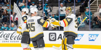 Top 5 Remaining NHL Free Agents & Potential Landing Spots SAN JOSE, CA - JANUARY 07: Vegas Golden Knights right wing Victor Olofsson (95) bumps gloves with Vegas Golden Knights goaltender Ilya Samsonov (35) after a win against the San Jose Sharks in a NHL game on January 7, 2025 at SAP Center at San Jose in San Jose, CA.