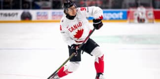 Canada Reveals 42-Player Olympic Hockey Camp Roster Connor Bedard of Team Canada shoots the puck
