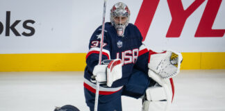 Team USA invites 44 players to Olympic Orientation Camp MONTREAL, QC - FEBRUARY 13: Connor Hellebuyck (37) of Team USA during the warmup period of the 4 Nations Face-Off game between United States and Finland on February 13, 2025, at Bell Centre in Montreal, Quebec