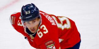 Brad Marchand Steps Away From Panthers to Coach for Friend Wing Brad Marchand #63 of the Florida Panthers looks on in the first period during the game between the Ottawa Senators and the Florida Panthers