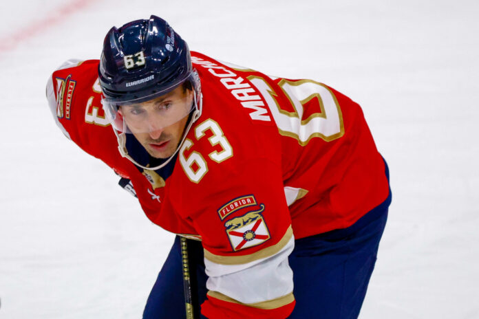NHL: OCT 11 Senators at Panthers Wing Brad Marchand #63 of the Florida Panthers looks on in the first period during the game between the Ottawa Senators and the Florida Panthers
