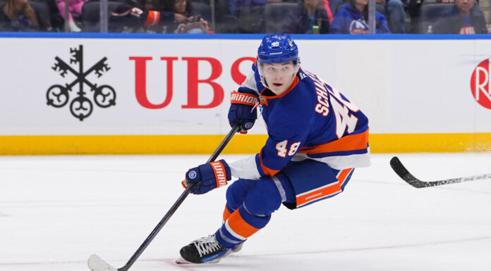 Matthew Schaefer Ranking: 28th on NHL Network Top 50 Matthew Schaefer Islanders defenseman skates with the puck NHL Network top 50 ranking