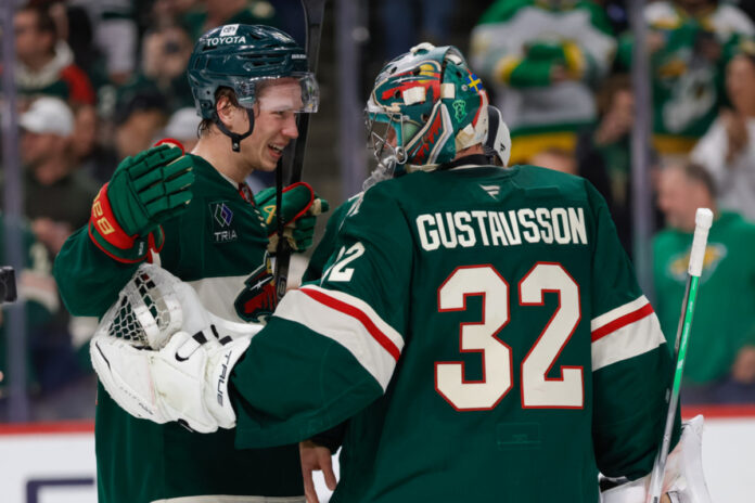 eck250424075vg_min(1) Matt Boldy Minnesota Wild playoff celebration
