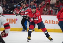 Ovechkin Banned From Latvia Over Putin Party Ad Fallout Alex Ovechkin winds up for a shot in a Washington Capitals home jersey