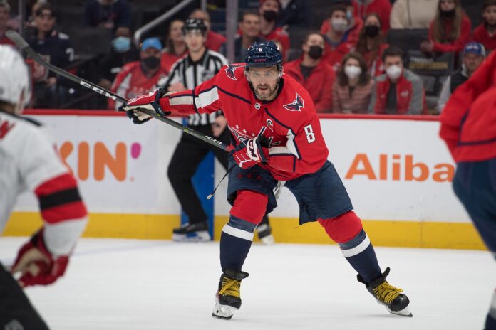 Ovechkin winding up for shot Alex Ovechkin skates for the Washington Capitals, Subway sandwich tradition feature