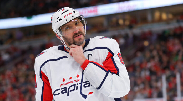 Washington Capitals left wing Alex Ovechkin looks on during a game
