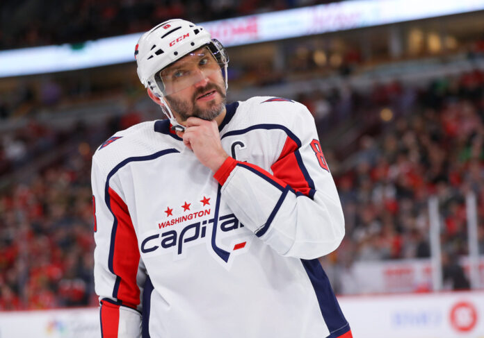 NHL: DEC 13 Capitals at Blackhawks Washington Capitals left wing Alex Ovechkin looks on during a game