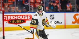 Panthers Sign Akira Schmid, Avoid Arbitration Hearing Las Vegas Golden Knights Goalie Akira Schmid makes a save