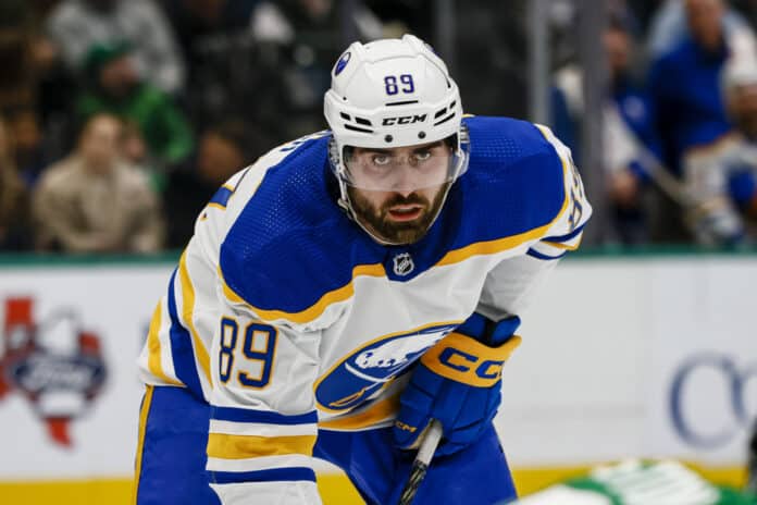 NHL: JAN 23 Sabres at Stars Buffalo Sabres right wing Alex Tuch waits for the puck