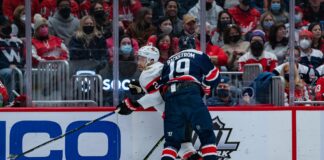 Senators Lose Zub for Game 2 vs. Hurricanes Artyom Zub of the Ottawa Senators defends the net against the Washington Capitals