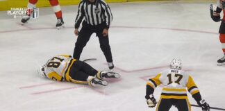 Crosby Called for Embellishment After Hathaway High Stick Sidney Crosby lying on ice after Garnet Hathaway high stick embellishment call Flyers Penguins Game 3 2026 playoffs