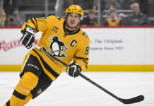 Crosby on Ovechkin at 41: ‘His Shot Is Not Going Anywhere’ Sidney Crosby turns up ice during the first period against the Panthers at PPG Paints Arena
