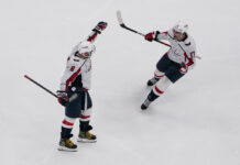 Strome on Ovechkin Return: ‘We Really Didn’t Know’ Dylan Strome and Alex Ovechkin celebrate a goal during a Capitals game at Delta Center