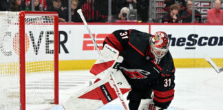 Andersen on Lemieux After Cup-Clinching Win: ‘Make Him Proud’ Frederik Andersen makes a glove save during Game 1 of the Eastern Conference First Round.