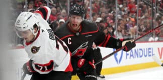 Staal’s Daughter Asks Why He Punched Tkachuk at Cup Presser Jordan Staal of the Carolina Hurricanes checks Ridly Greig of the Ottawa Senators during Game 1 of the 2026 Stanley Cup Playoffs First Round at Lenovo Center