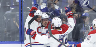 Canadiens Give Gallagher’s Agent Green Light to Find Trade Montreal Canadiens right wing Brendan Gallagher celebrates his first-period goal with teammates during Game 5 of the first round playoff series against the Tampa Bay Lightning at Benchmark International Arena in Tampa