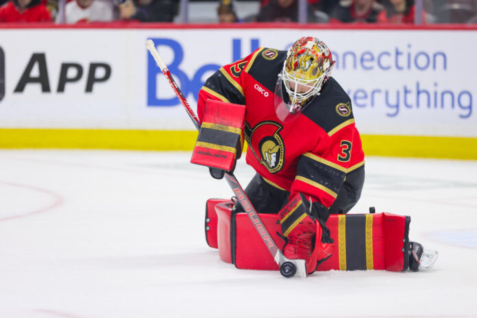 NHL: APR 09 Panthers at Senators Linus Ullmark of the Ottawa Senators in goal