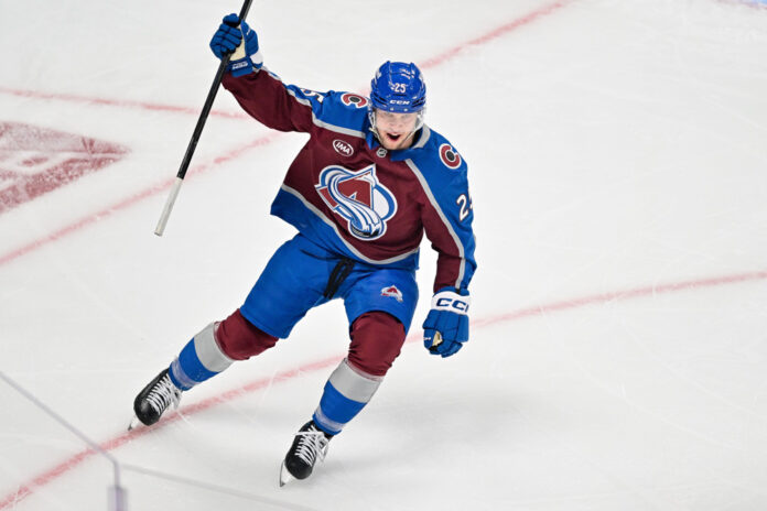 NHL: APR 19 Playoffs First Round Kings at Avalanche Logan O'Connor celebrates goal Avalanche Kings Game 1