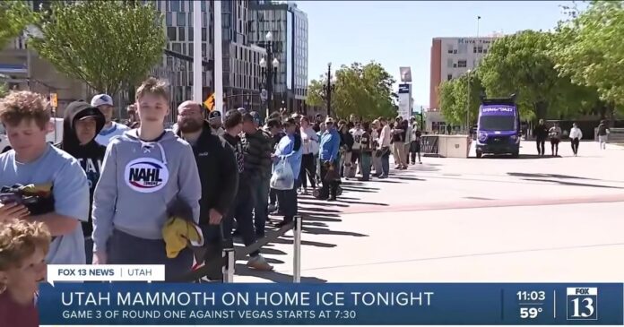 mammoth_jersey_exchange_line_1200 Hundreds of fans line up outside the Delta Center to swap Vegas Golden Knights jerseys for Utah Mammoth jerseys