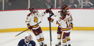 Red Wings Prospect Max Plante Wins Hobey Baker Award Max Plante of Minnesota Duluth celebrates scoring a goal during the NCAA Hockey Regional Tournament
