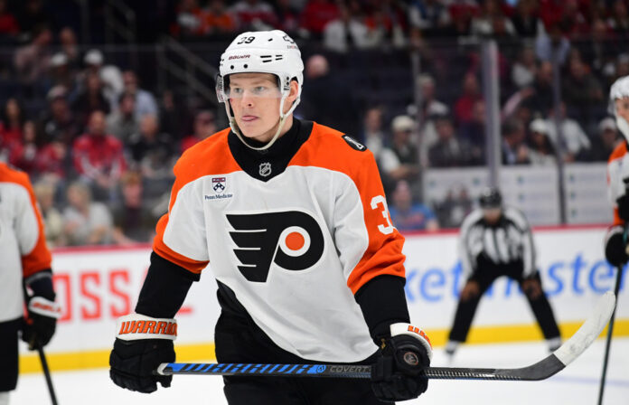 NHL: MAR 31 Flyers at Capitals Matvei Michkov of the Philadelphia Flyers waits for a face-off at Capital One Arena