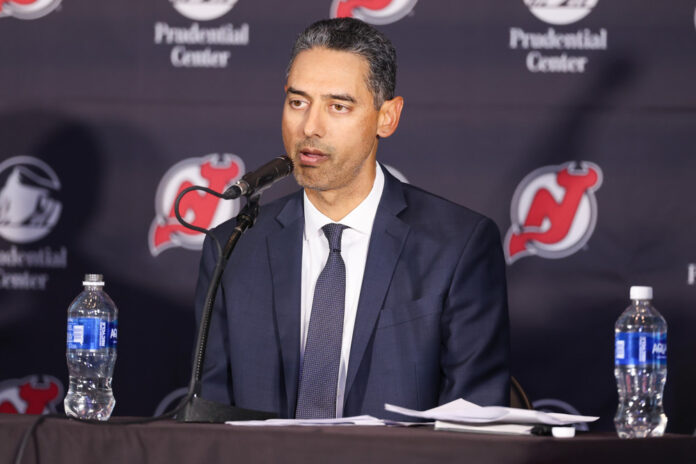 NHL: APR 21 New Jersey Devils GM Sunny Mehta Press Conference Devils General Manager Sunny Mehta speaks at a press conference at Prudential Center