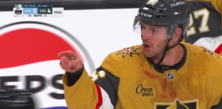 Vegas Golden Knights Nic Dowd points bloody jersey Game 1