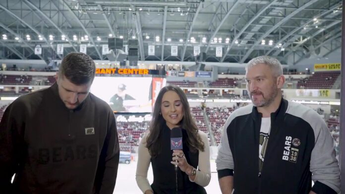 Alex Ovechkin at Giant Center for Hershey Bears playoff sweep Alex Ovechkin and Aliaksei Protas at Giant Center watching Hershey Bears AHL playoff game